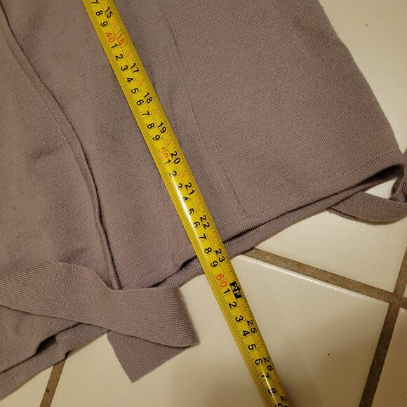 BCBGMaxAzria 100% Merino Wool Belted Wrap Cardigan Sweater Taupe Womens Size L - Picture 8 of 10